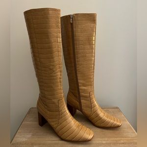 Marc Fisher Revela Square Toe Tan Knee High Heeled Boots Size 9.5